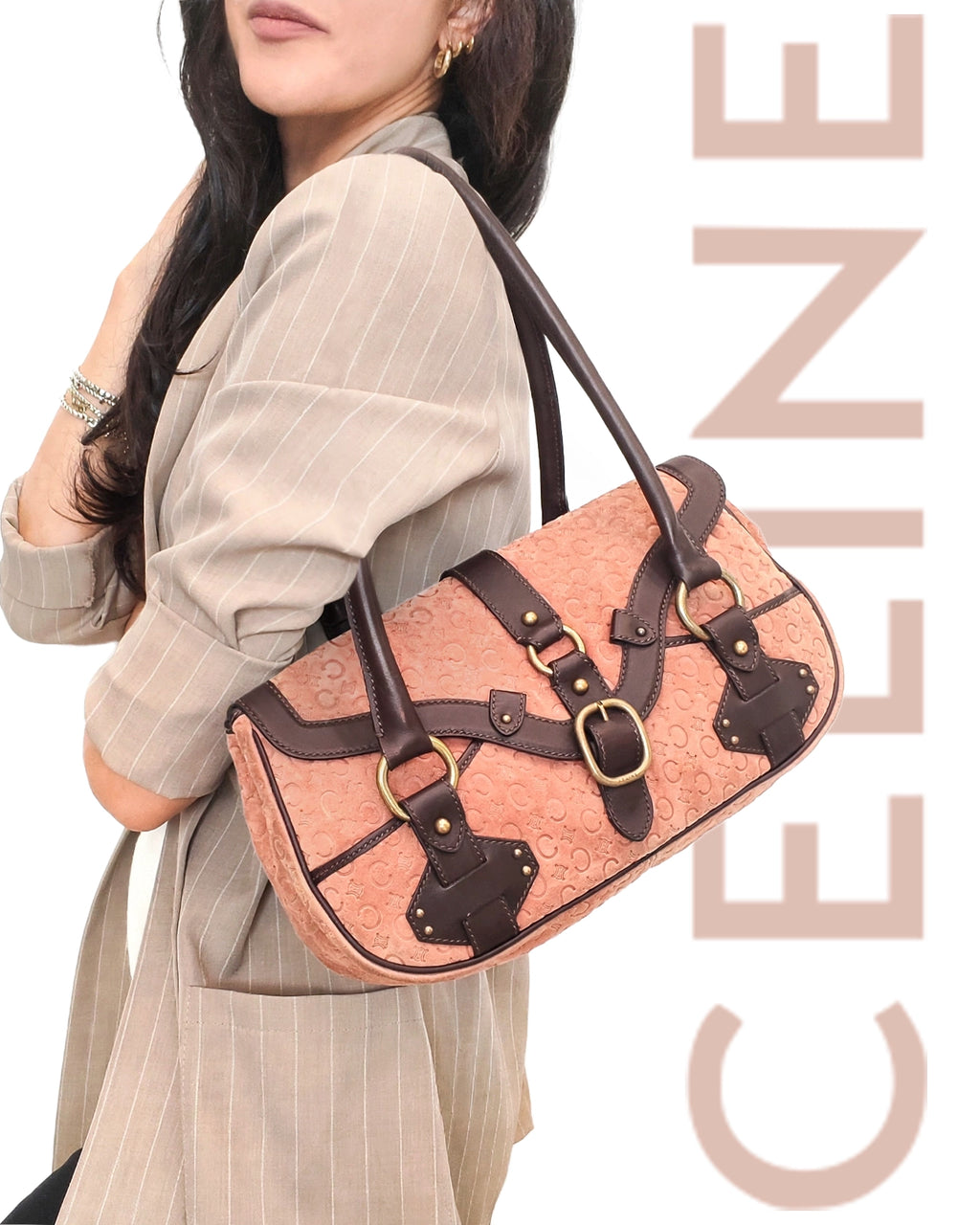 Céline Macadam Embossed Suede Shoulder Bag
