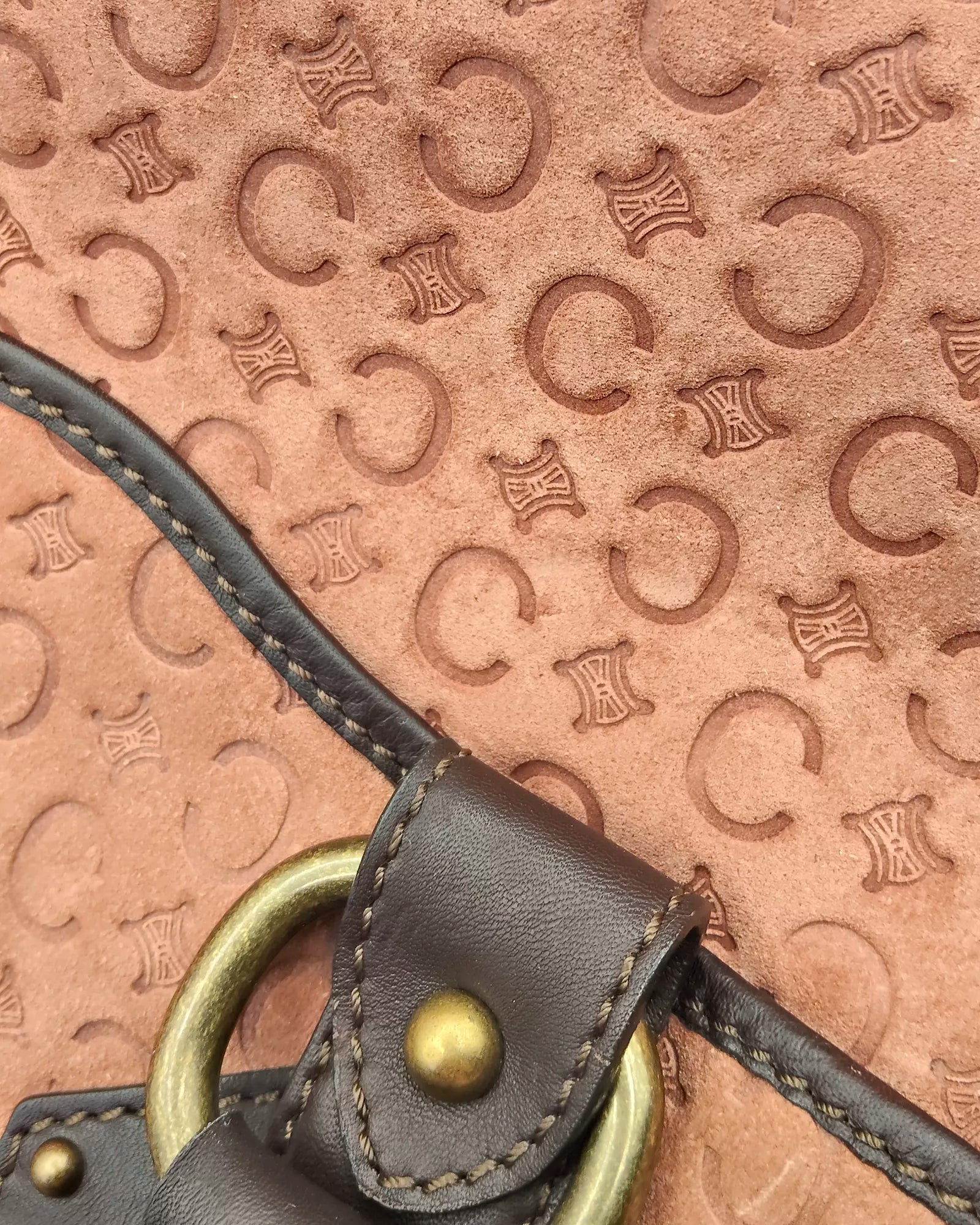 Céline Macadam Embossed Suede Shoulder Bag