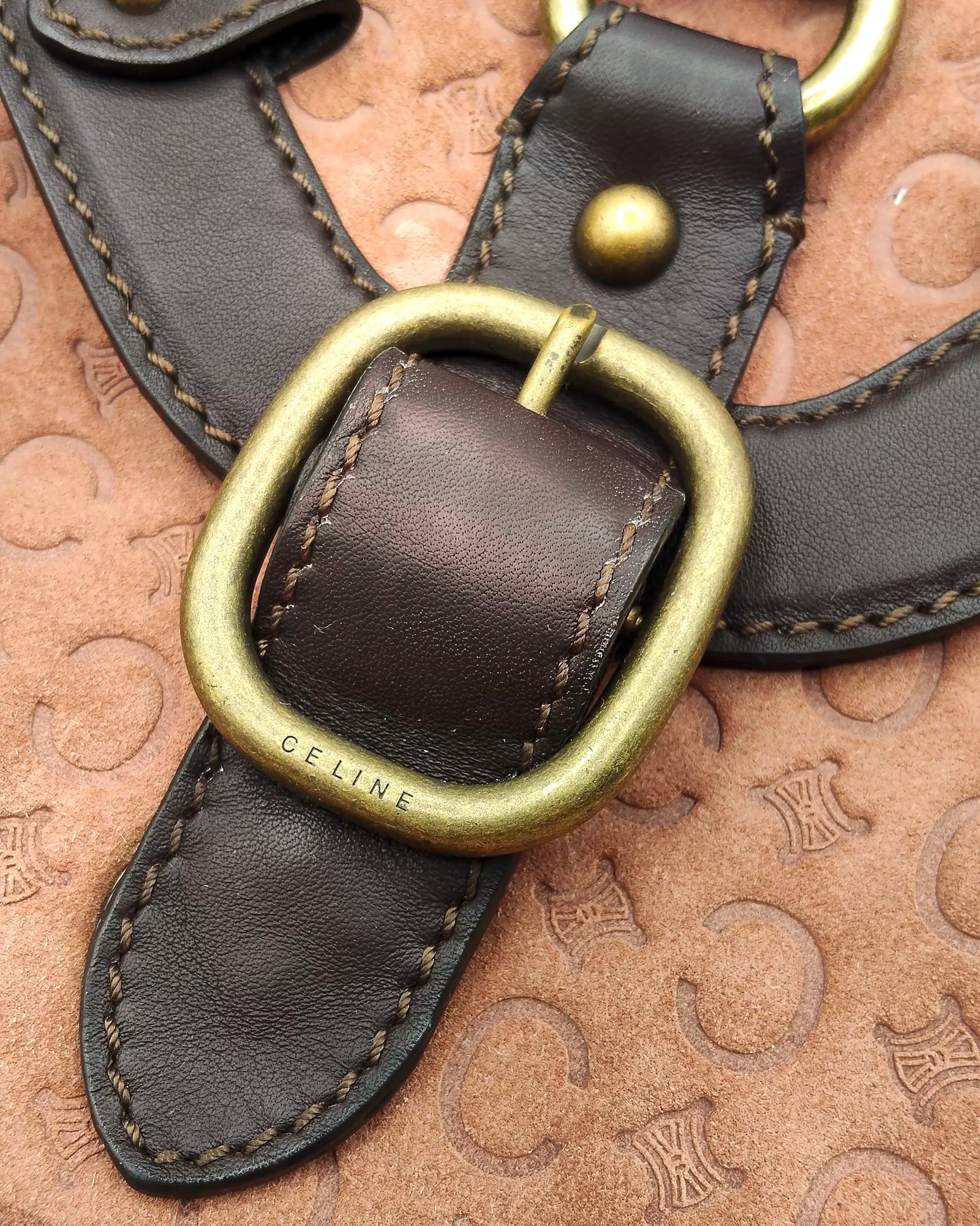 Céline Macadam Embossed Suede Shoulder Bag