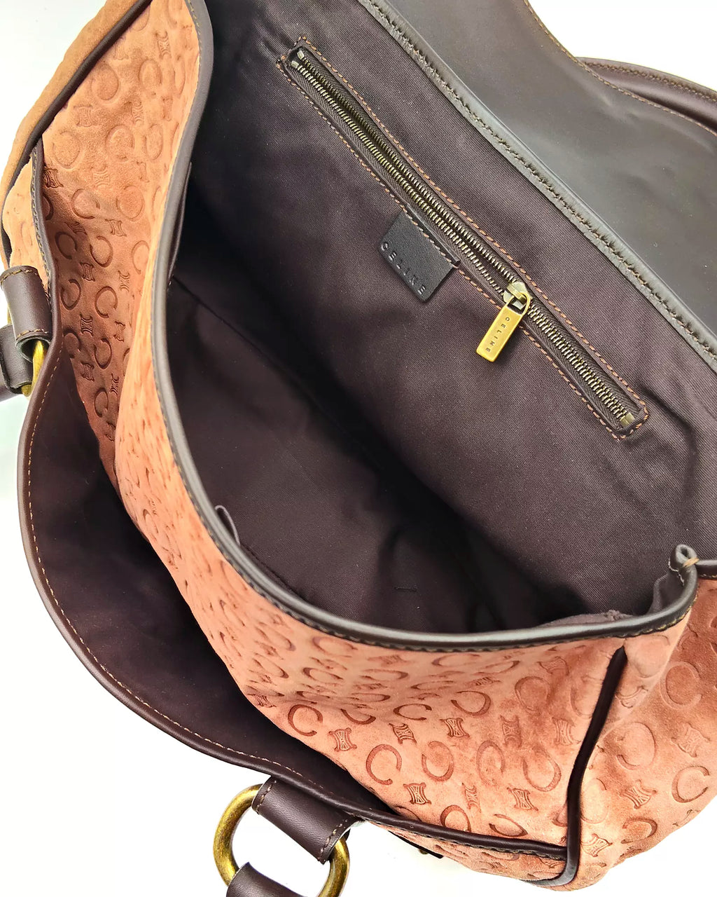 Céline Macadam Embossed Suede Shoulder Bag