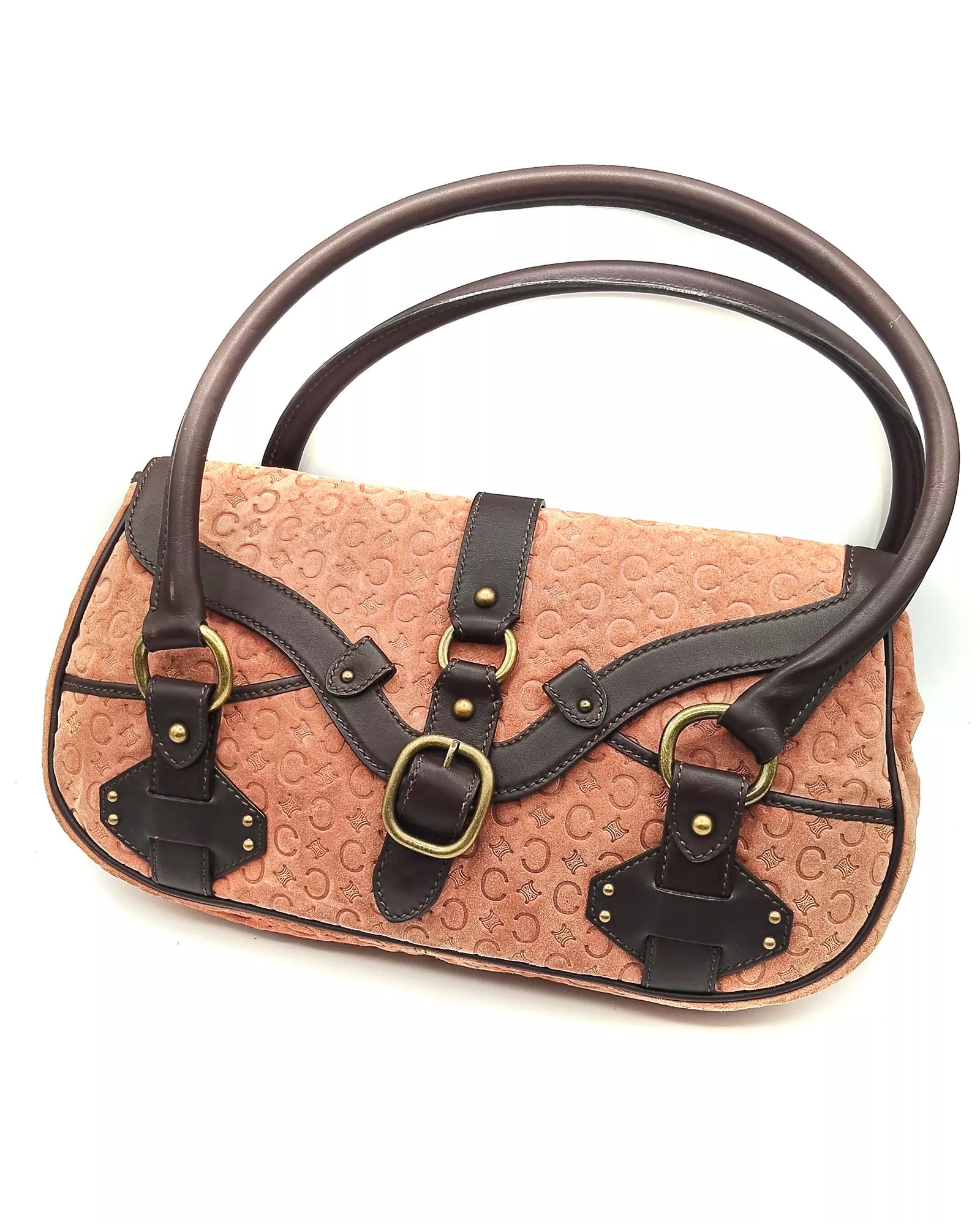 Céline Macadam Embossed Suede Shoulder Bag