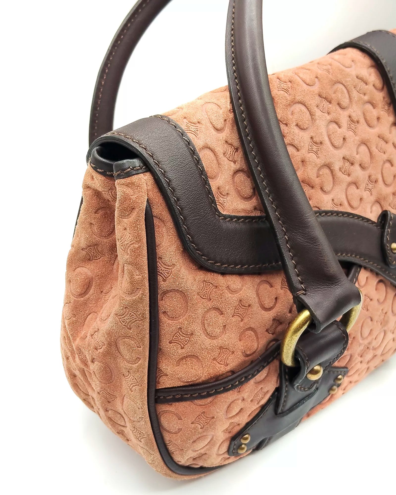 Céline Macadam Embossed Suede Shoulder Bag