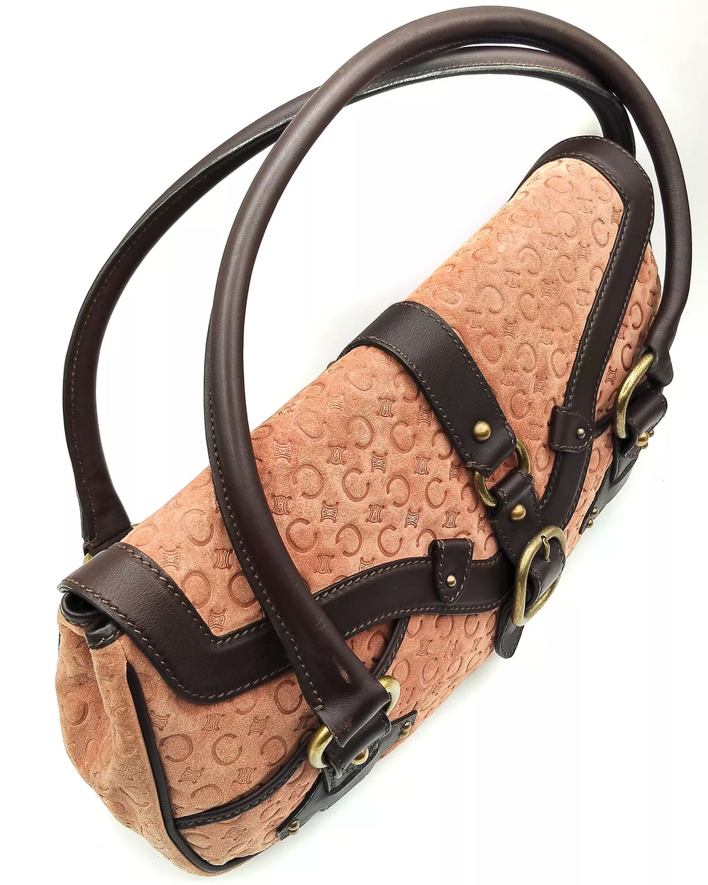 Céline Macadam Embossed Suede Shoulder Bag