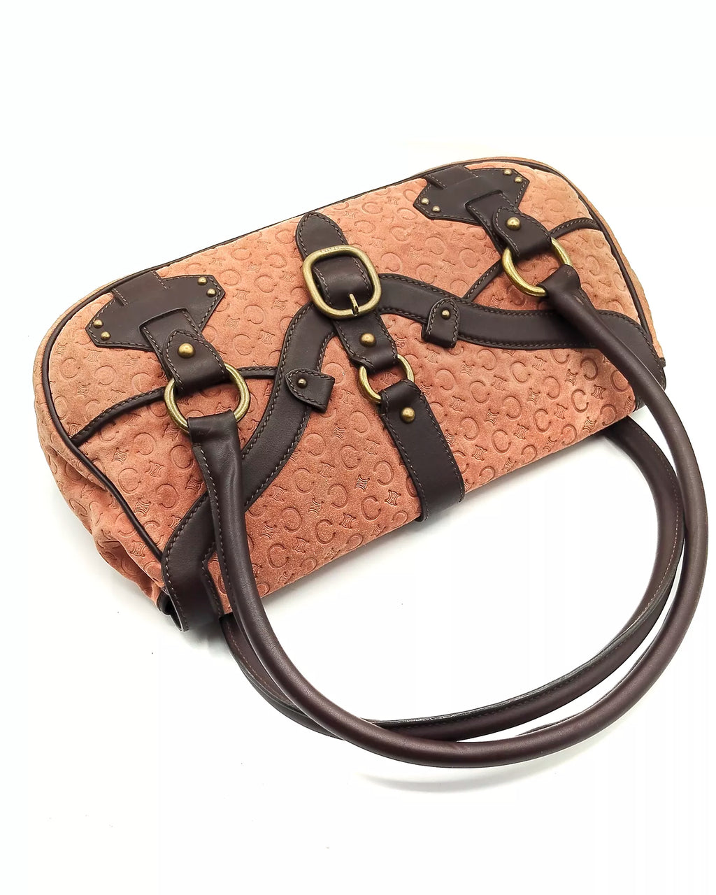 Céline Macadam Embossed Suede Shoulder Bag