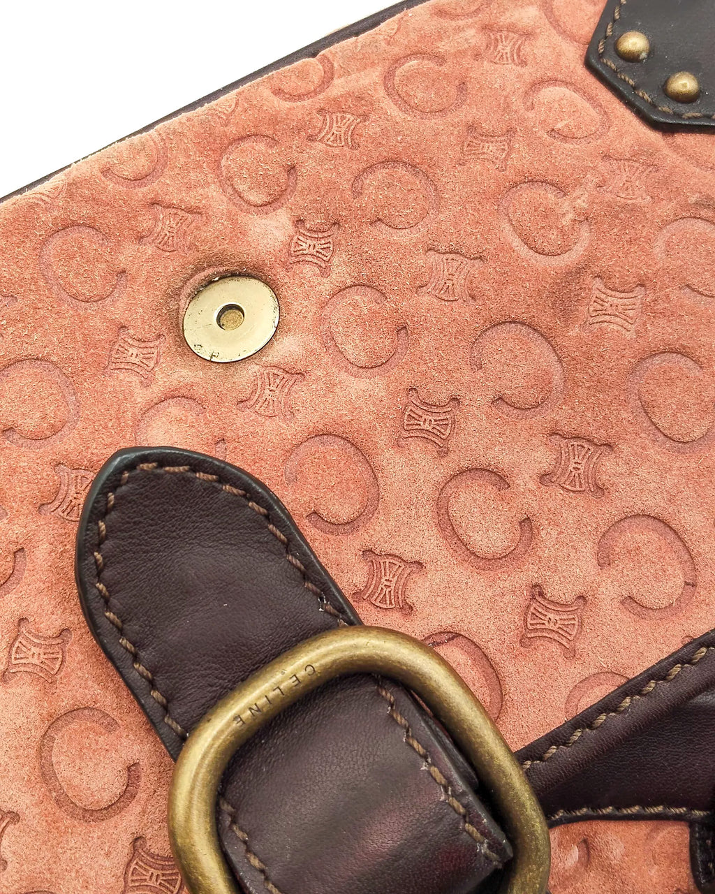 Céline Macadam Embossed Suede Shoulder Bag